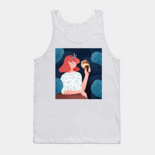 Cute girl with ice cream plants and cats, version 1 Tank Top